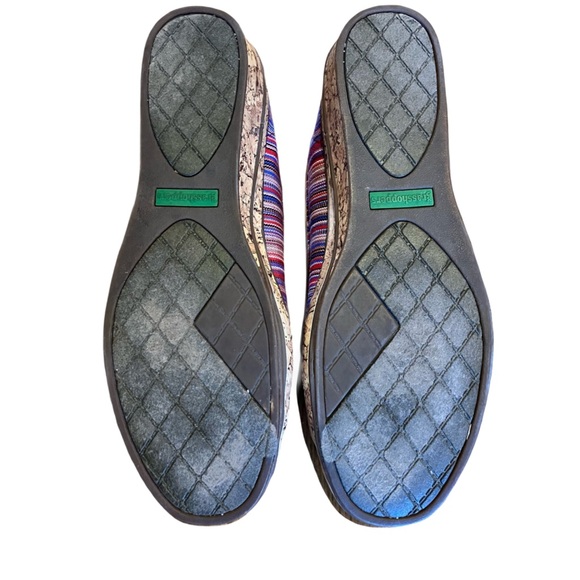 Grasshoppers Ortholite Slip-On Shoes, Sz. 9W, Multi-Color Striped, Cork Wedge - Picture 10 of 10